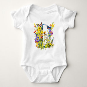 Beautiful Wildflower Butterfly Monogram Baby Bodysuit