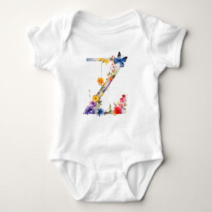 Beautiful Wildflower Butterfly Monogram Baby Bodysuit