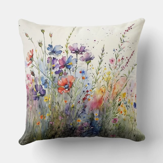 Beautiful Wildflower Field Throw Pillow (Back)