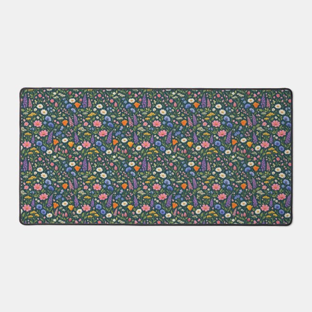 Beautiful Wildflower Garden on Dark Teal Desk Mat (Front)