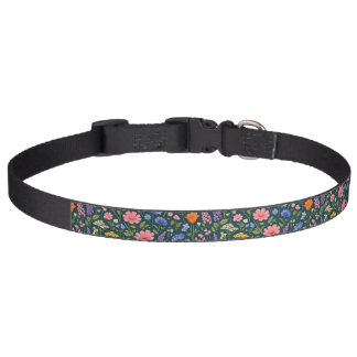 Beautiful Wildflower Garden on Dark Teal Pet Collar