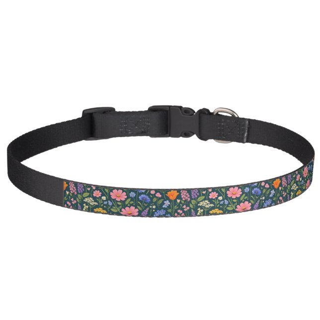 Beautiful Wildflower Garden on Dark Teal Pet Collar (Front)