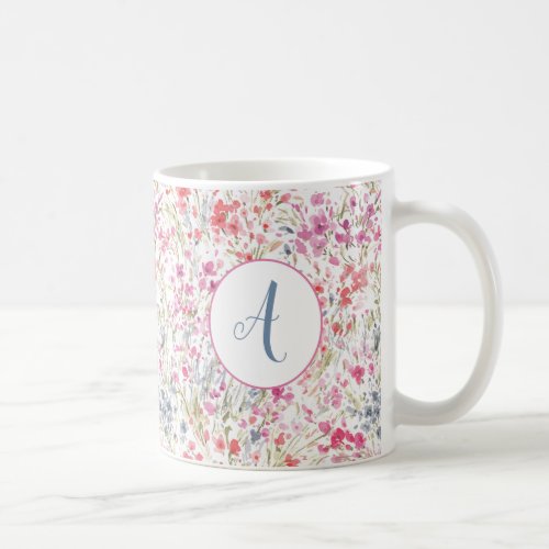 Beautiful Wildflower Watercolor Pattern Monogram Coffee Mug