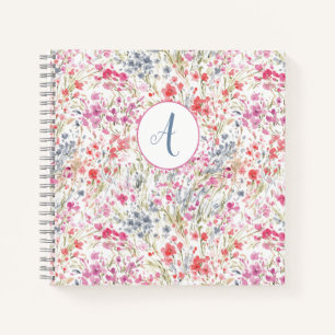 Beautiful Wildflower Watercolor Pattern Monogram Notebook