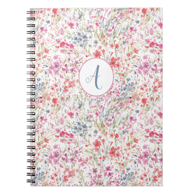Beautiful Wildflower Watercolor Pattern Monogram Notebook | Zazzle