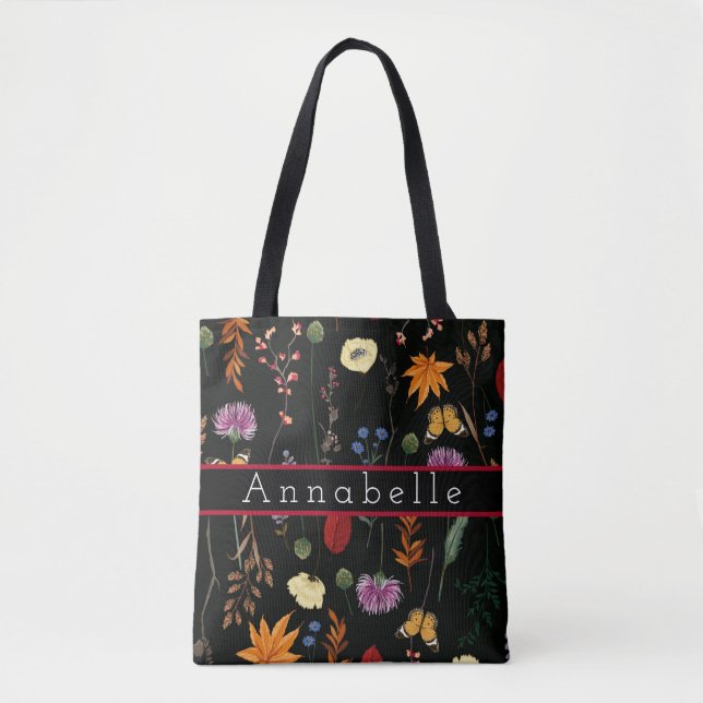 Beautiful Wildflowers and Butterflies Personalize Tote Bag (Front)