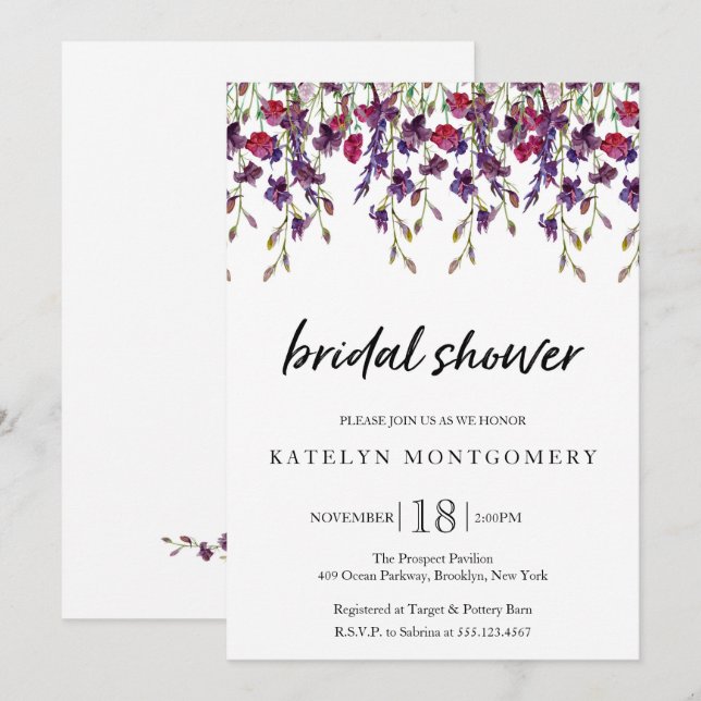 Beautiful Wildflowers Bridal Shower Invitations (Front/Back)