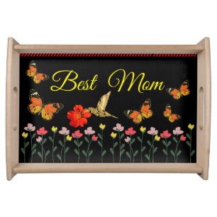 Beautiful Wildflowers Butterflies Nature Best Mom Serving Tray