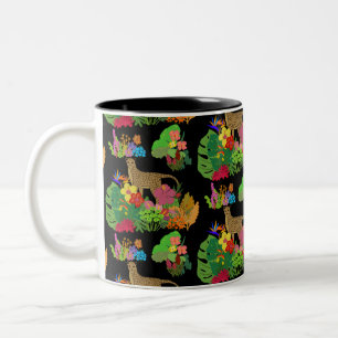 Beautiful Wildflowers,Cheetah, Tropical Jungle Two-Tone Coffee Mug