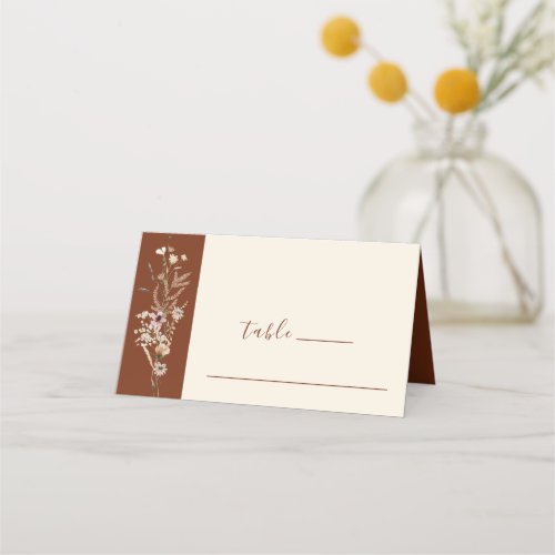 Beautiful Wildflowers Floral on Terracotta Wedding Place Card