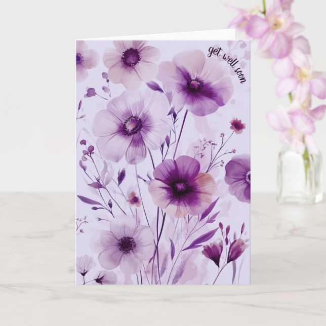 Beautiful Wildflowers Flowers GET WELL SOON Card (Orchid)
