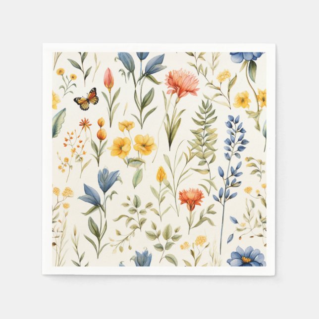 Beautiful Wildflowers Nature Trendy Floral Wedding Napkins (Front)