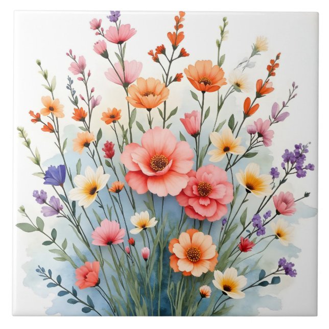 Beautiful Wildflowers Trendy Luxury Collection Ceramic Tile (Front)