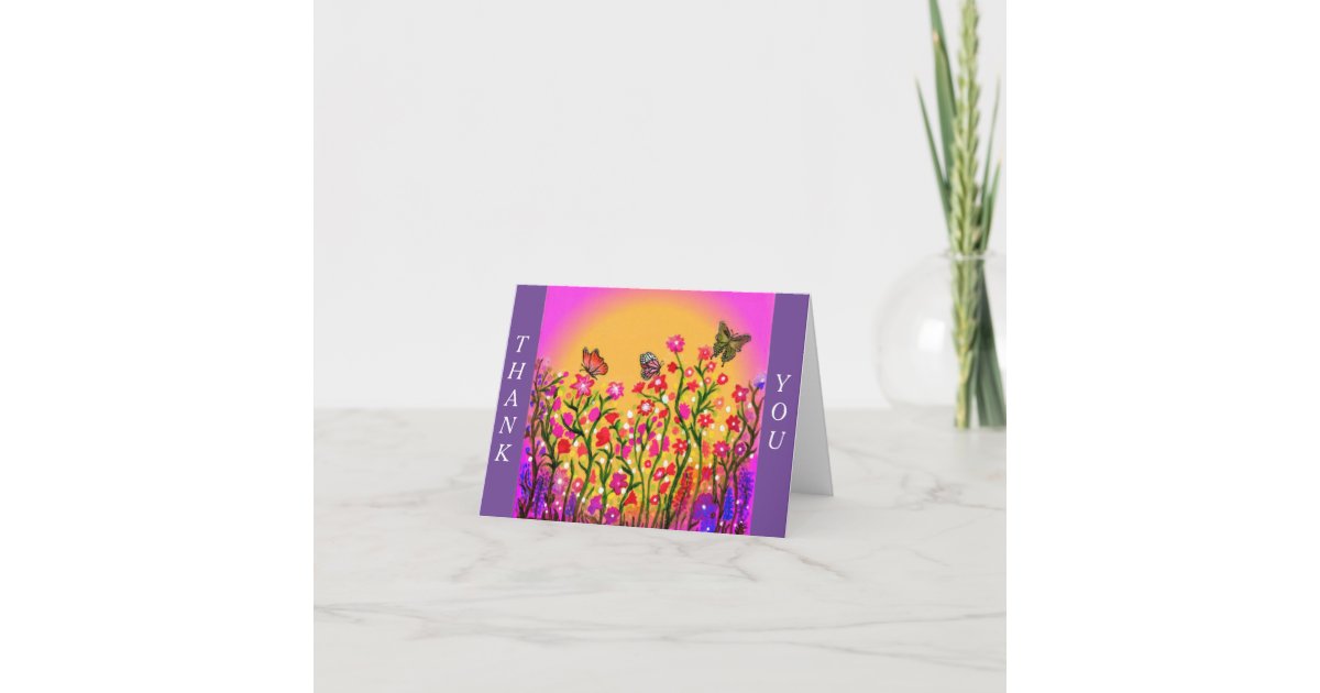 Beautiful wildflowers with Butterfly friends Thank You Card | Zazzle