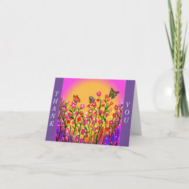Beautiful wildflowers with Butterfly friends Thank You Card | Zazzle