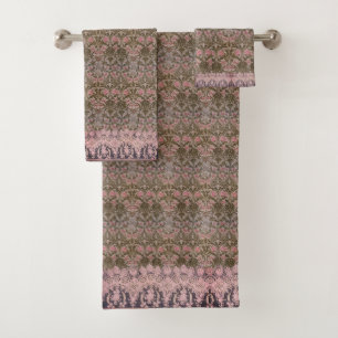 Beautiful William Morris Floral Lined in Pink Lace Bath Towel Set