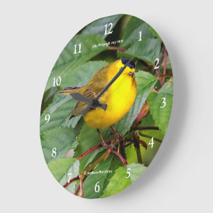 Beautiful Wilson's Warbler Songbird in Cherry Tree Large Clock