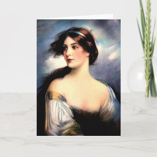 beautiful wind-blown Victorian woman Card (Front)