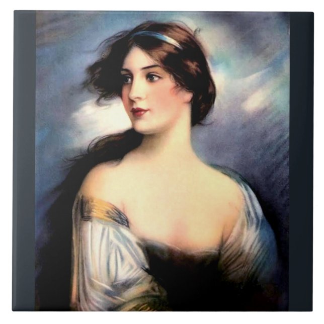 beautiful wind-blown Victorian woman Ceramic Tile (Front)