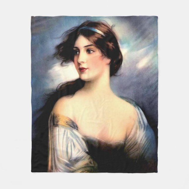 beautiful wind-blown Victorian woman Fleece Blanket (Front)