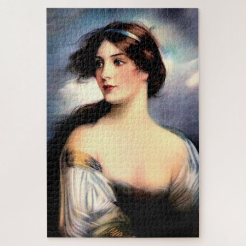 beautiful wind_blown Victorian woman Jigsaw Puzzle