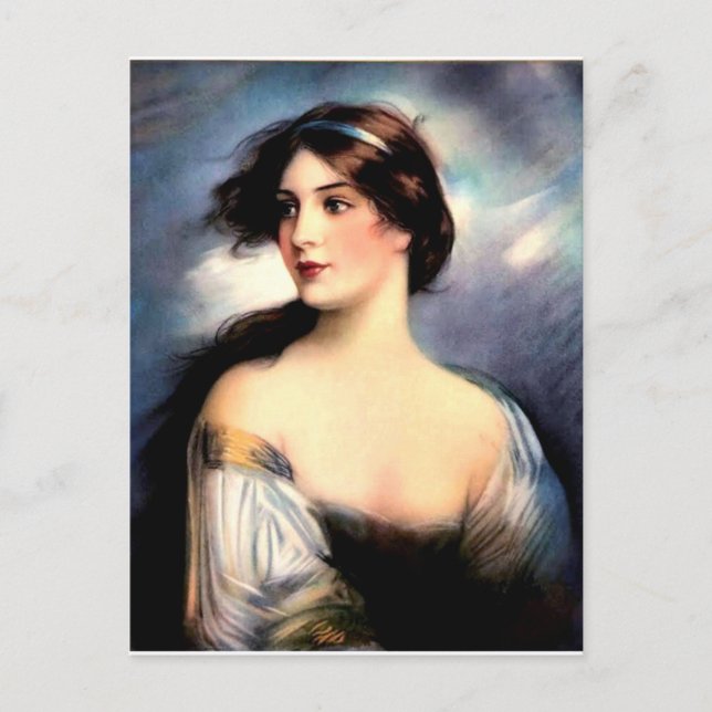 beautiful wind-blown Victorian woman Postcard (Front)