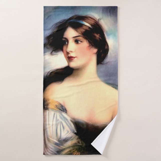 beautiful wind-blown Victorian woman print Bath Towel Set (Bath Towel)