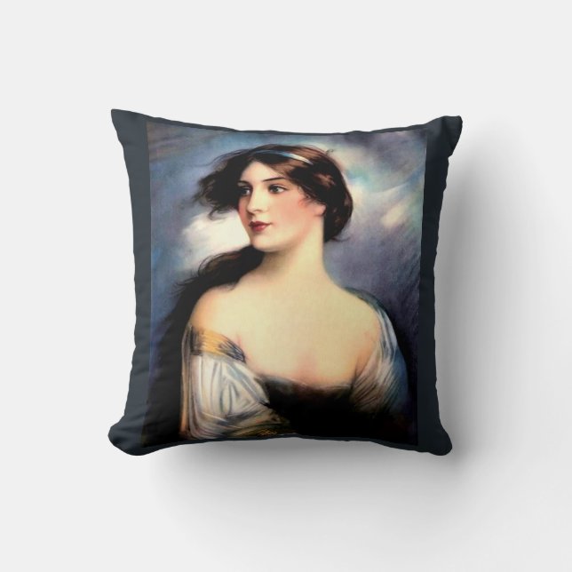 beautiful wind-blown Victorian woman Throw Pillow (Front)