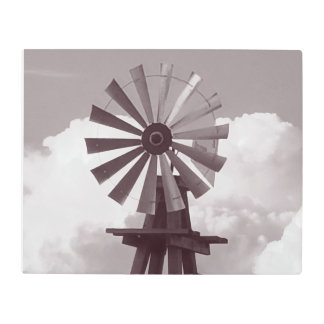 Beautiful Wind Mill Photo Black & White Metal Print
