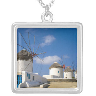 Beautiful windmills on the island of Mykonos, Silver Plated Necklace