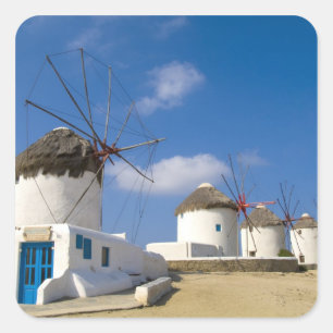 Beautiful windmills on the island of Mykonos, Square Sticker