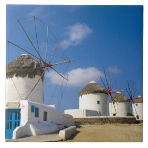 Beautiful windmills on the island of Mykonos, Tile