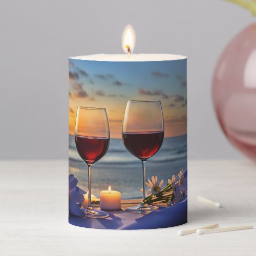 Beautiful Wine and Beach Pillar Candle