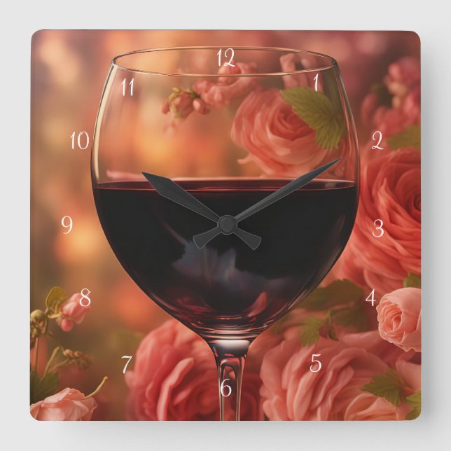 Beautiful Wine and Roses Art  Square Wall Clock (Front)