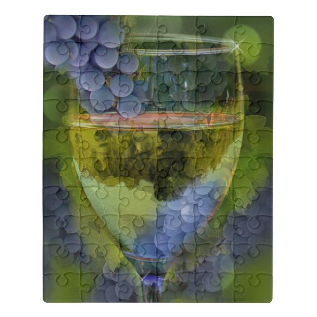 Beautiful Wine Art with Wine Glass and Grapes Jigsaw Puzzle (Puzzle Vertical)