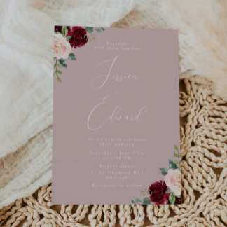 Beautiful Wine & Blush Elegance Wedding  Invitation