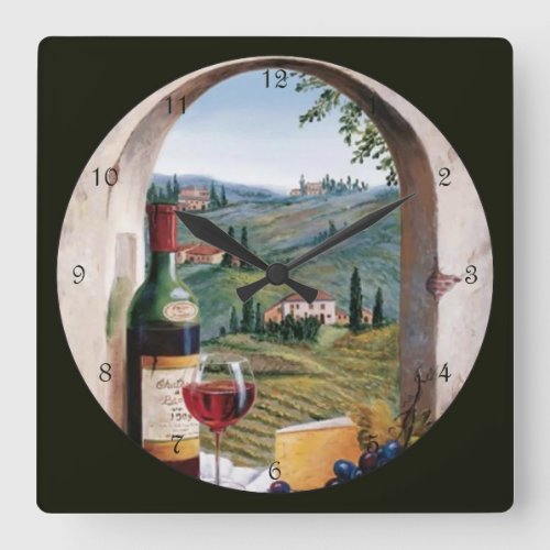 Beautiful Wine Country Square Wall Clock