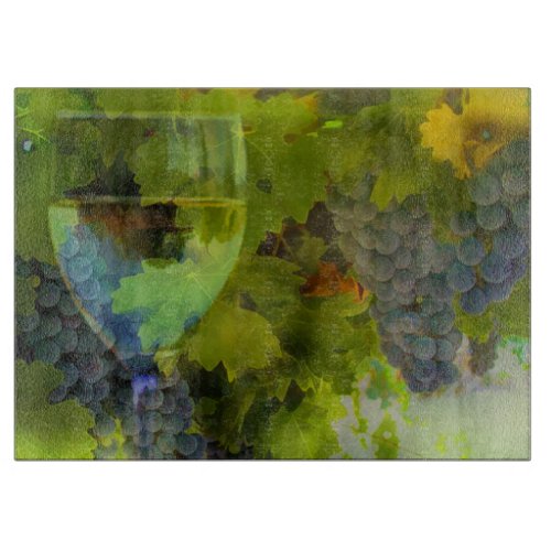 Beautiful Wine Glass and Grapes Cutting Board