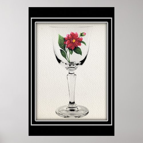 Beautiful Wine Glass with Painted Red Flower Poster
