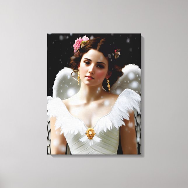 Beautiful winged Angel in snow lovers Canvas Print (Front)