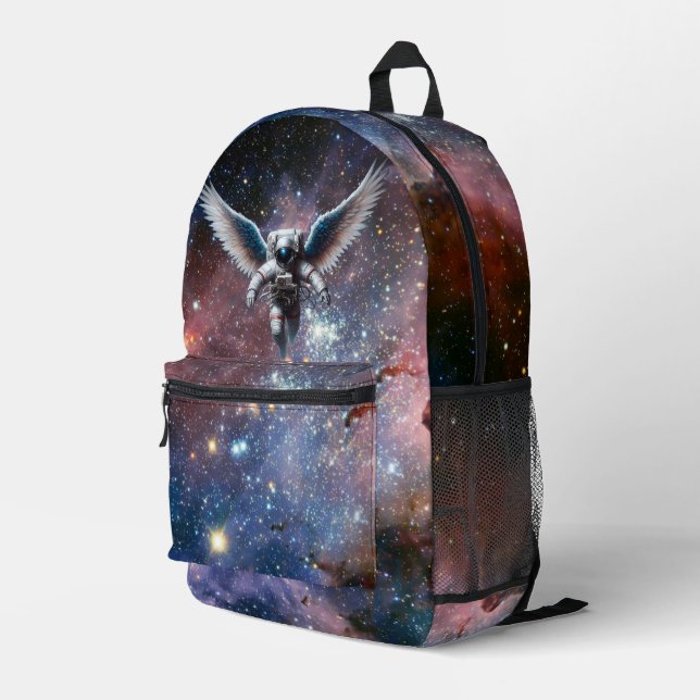 Beautiful Winged Astronaut and Galaxy Printed Backpack (Back Corner Right)