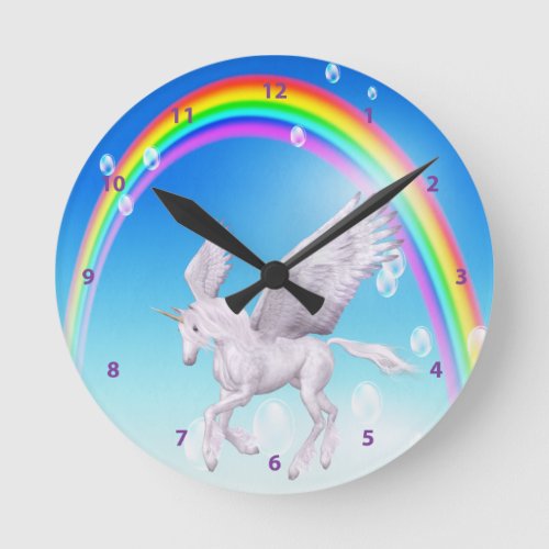 Beautiful Winged Unicorn Rainbow  Bubbles Clock