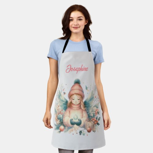 Beautiful winter angel amidst the northern nature apron