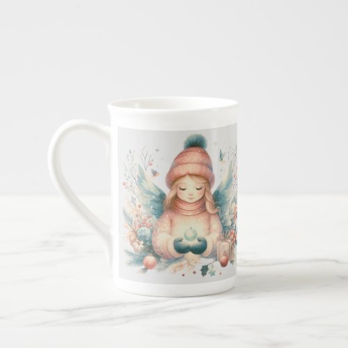 Beautiful winter angel amidst the northern nature  bone china mug