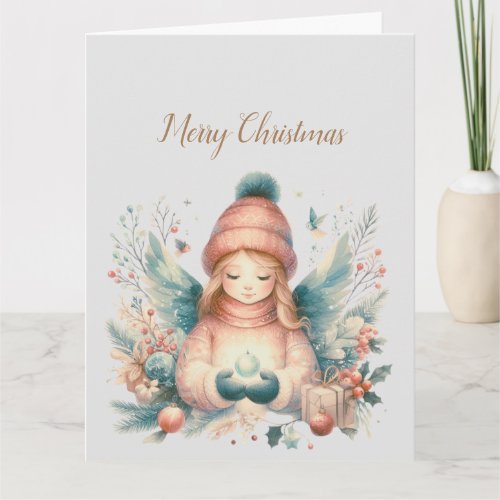 Beautiful winter angel amidst the northern nature  card