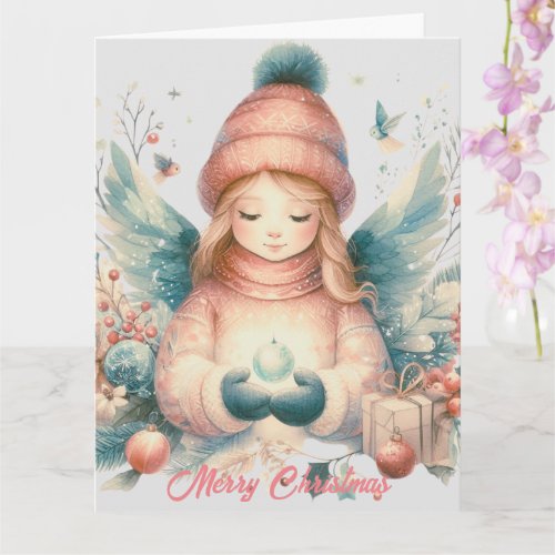 Beautiful winter angel amidst the northern nature card