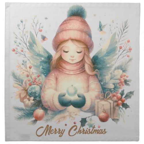 Beautiful winter angel amidst the northern nature cloth napkin