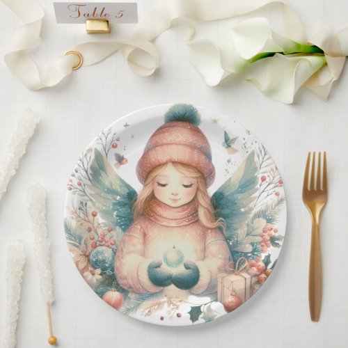 Beautiful winter angel amidst the northern nature  paper plates