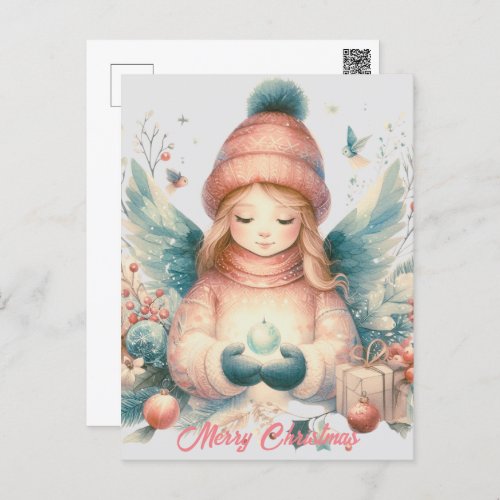 Beautiful winter angel amidst the northern nature postcard