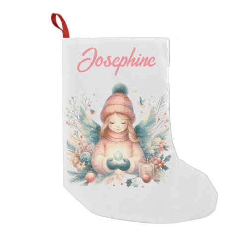 Beautiful winter angel amidst the northern nature small christmas stocking